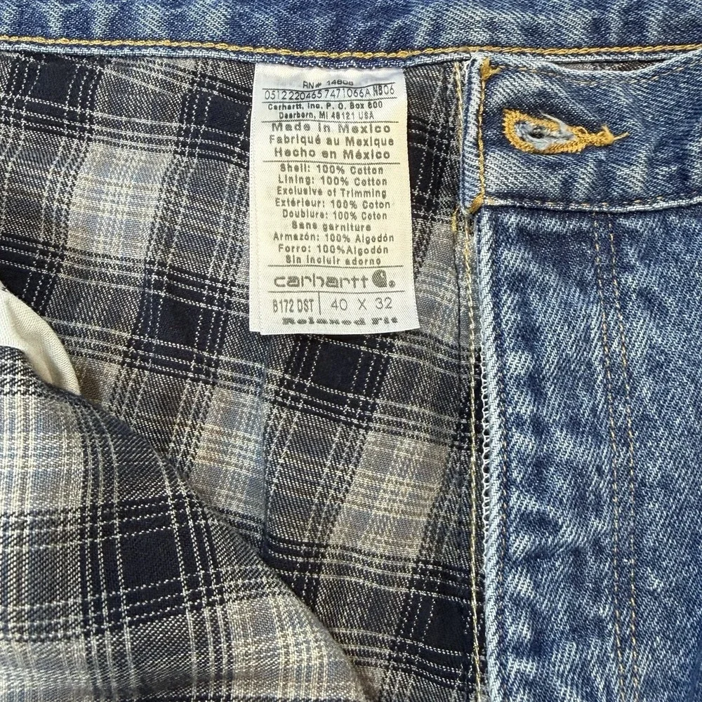 Carhartt Flannel Lined Relaxed Fit Denim Jeans Mens Sz 38X31.5 B172-DST Workwear